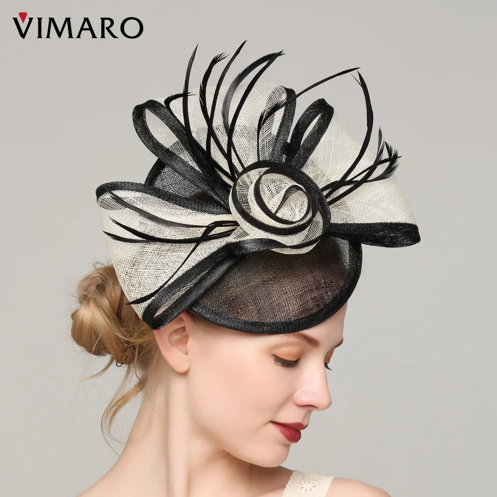 VIMARO Black/Ivory Sinamay Fascinators for Women Elegant Headbands Fascinator Hats for Women Wedding and Church Nakrycia Głowy