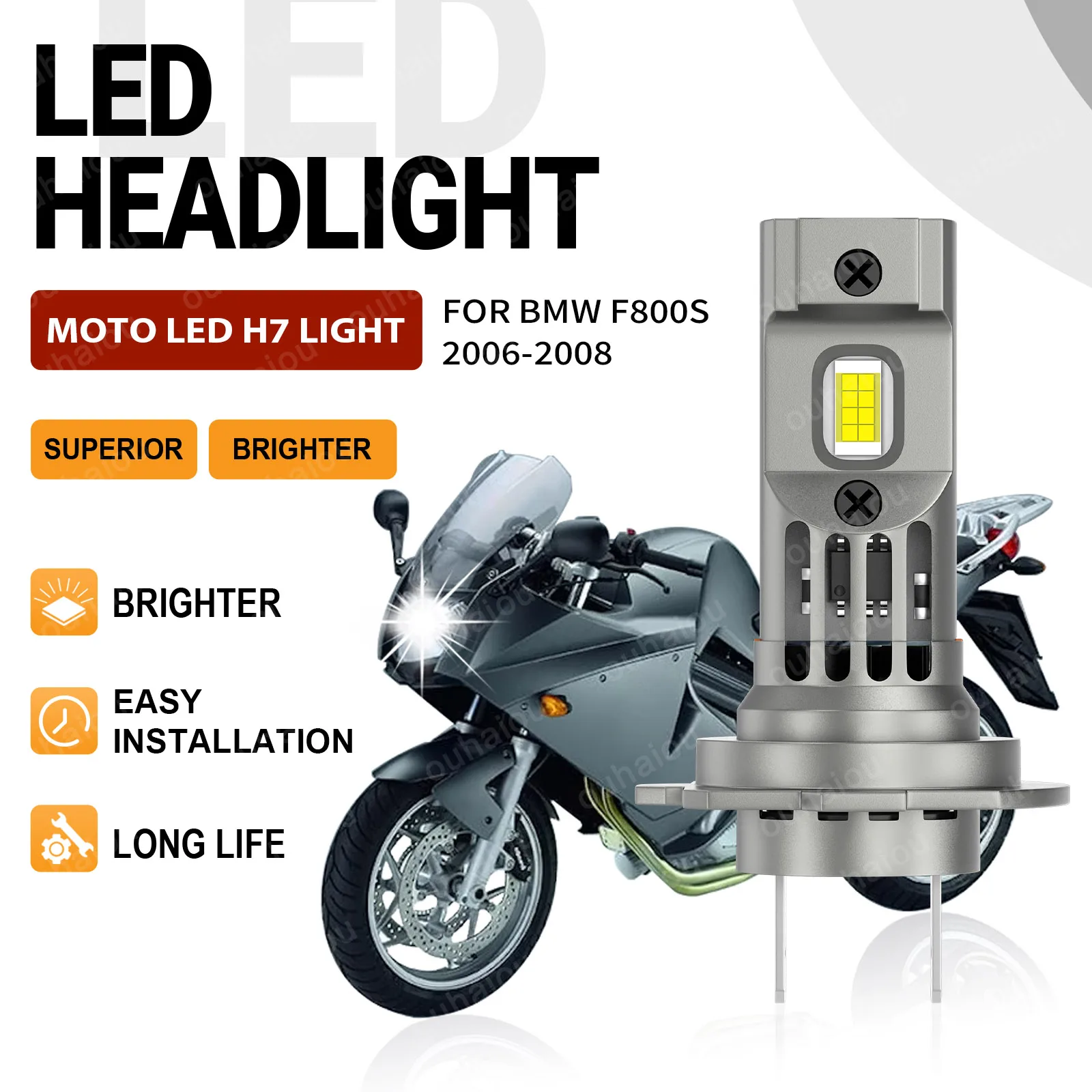 

For BMW F800S 2006 2007 2008 H7 All In One Design White Motorcycle LED Headlight Bulbs 6000K High Low Beam CSP 3570 Chip