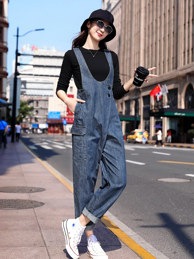 Koreanische Sle Denim Overalls frauen Casual Hohe Taille Abnehmen Taille Wirkung Frühling Herbst Neue Faion Anti-Aging