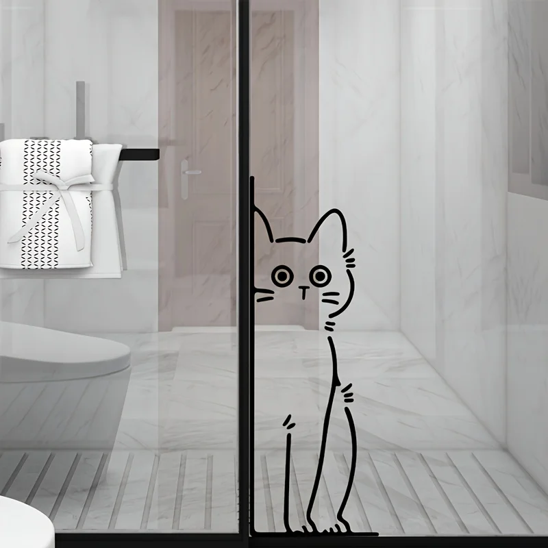 1pc Minimalist Line Art Peeking Cat Themed Wall&Window Decal, Self-Adhesive,Perfect for Refrigerator, Door, Living Room, Bedroom