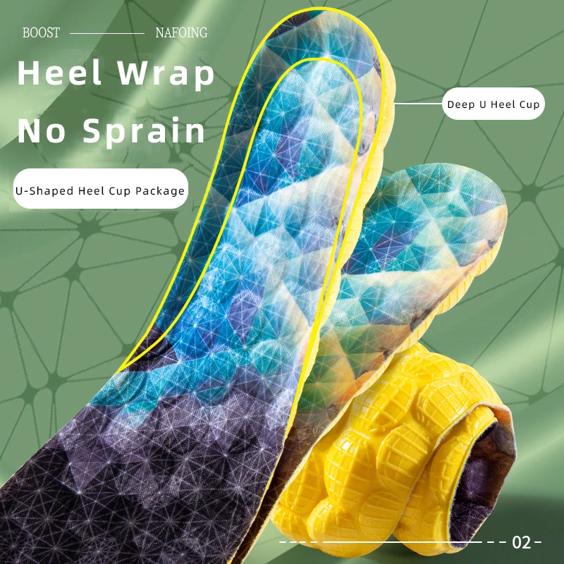 Plantillas desodorantes deportivas de alta elasticidad 4D Cloud Technologyt para zapatos, suela de PU amarilla, respirar para los pies, plantilla para correr, 2 pares