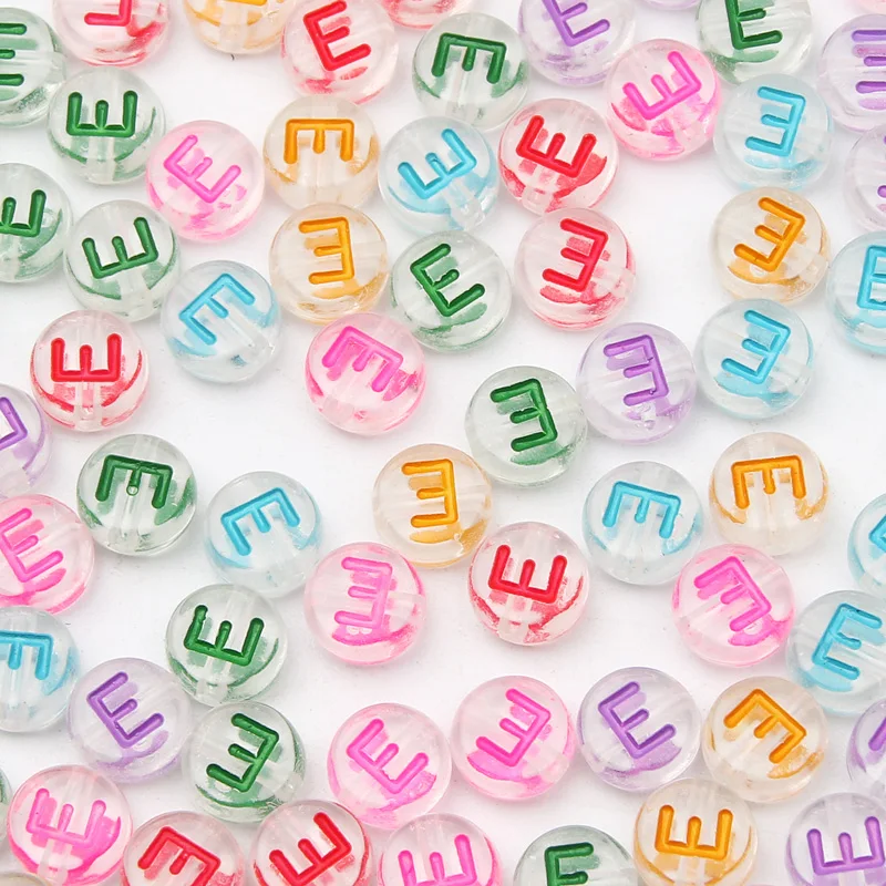 100Pcs 7mm Transparent Colorful A-Z letter Acrylic Beads Round Flat Vowel Spacer Beads For Jewelry Making Diy Bracelet Necklace