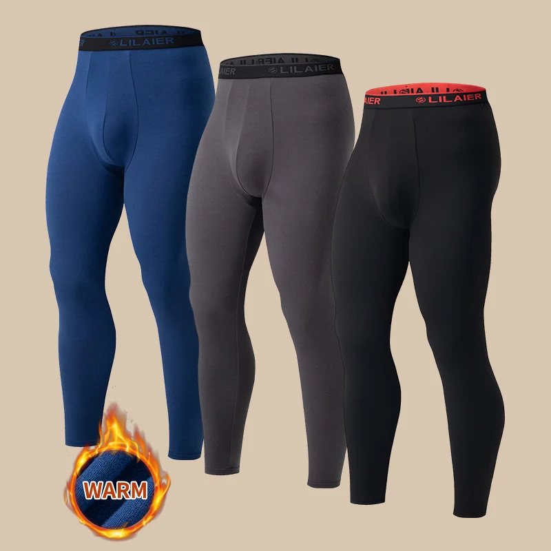 Men's Solid Color Casual Warm Leggings For Autumn And Winter Comfortable Plus Size Sports Cycling Running Four Season Home Pants