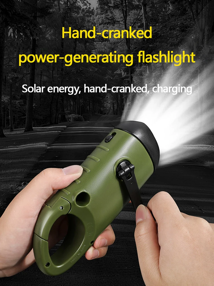 懐中電灯-ソーラー緊急充電-手回し発電-強力ライト-屋外ポータブル-護身用懐中電灯