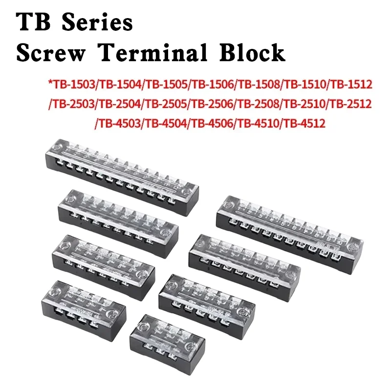 1Pcs TB-15 Series Dual Row Barrier Screw Terminal Block Strip Wire Connector 600V 15A/25A/45A 3/4/6/8/10/12 Positions Optional