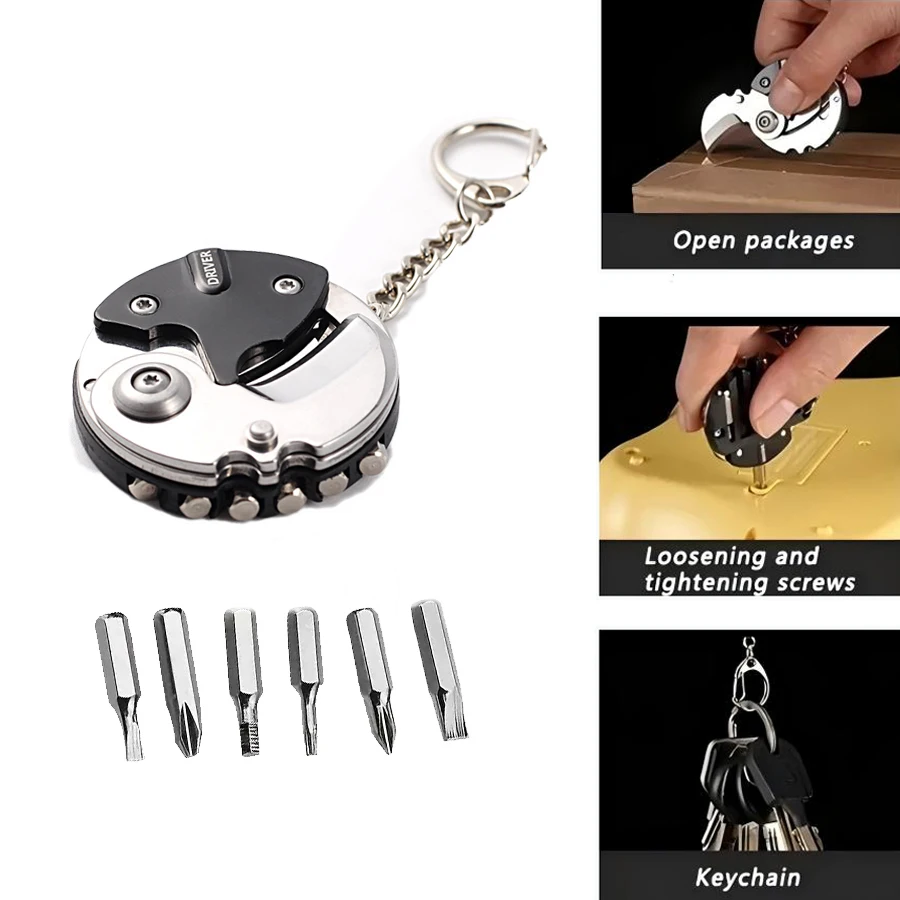 Outdoor Multifunctional Mini Pocket Knives Screwdriver Keychain Tools Coin Round Steel Folding Blade Knife Keyring