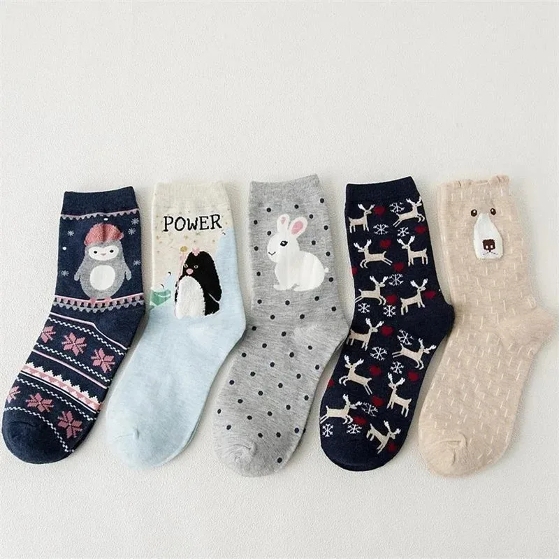 

5Paris Cute Women's Socks Kawaii Cartoon Animal Bear Hedgehog Fox Penguin Cotton Socks Harajuku Funny Crew Tide Socks Christmas