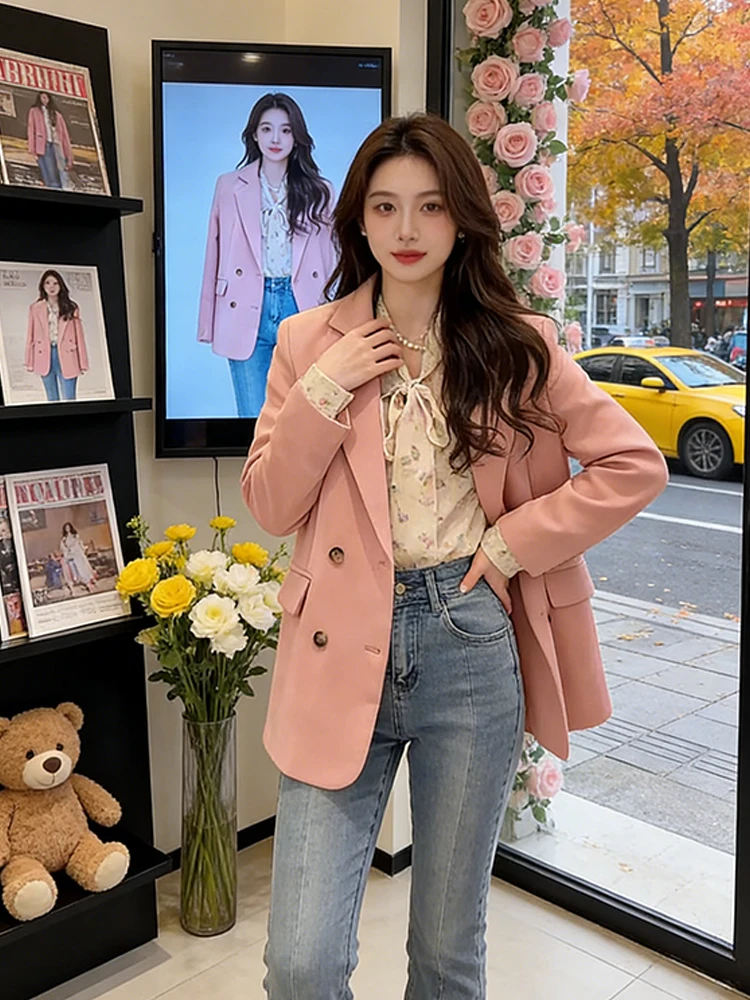 Traje Rosa para Mujer Ejecutiva, Chaqueta Casual Versátil, Ropa Exterior Profesional, Primavera Otoño 2026, Nuevo, Transpirable, Manga Larga