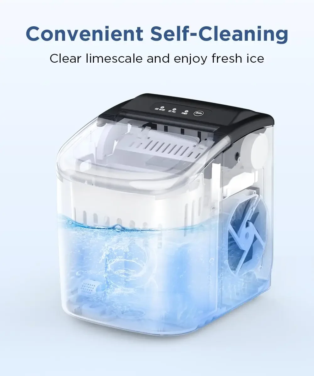 Efficient Self-Cleaning Ice Maker for Countertop Use, Produces 26.5lbs of Ice per Day, 9 Ice Cubes in Just 6 Minutes, Includes I