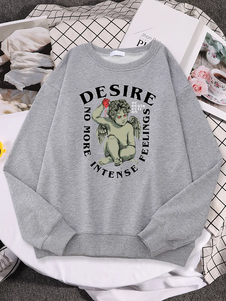 Love Cupid Holding A Heart Desire No More Intense Feelings Print Women Hoody Personality Fleece Loose Pullovers Woman Sweatshirt