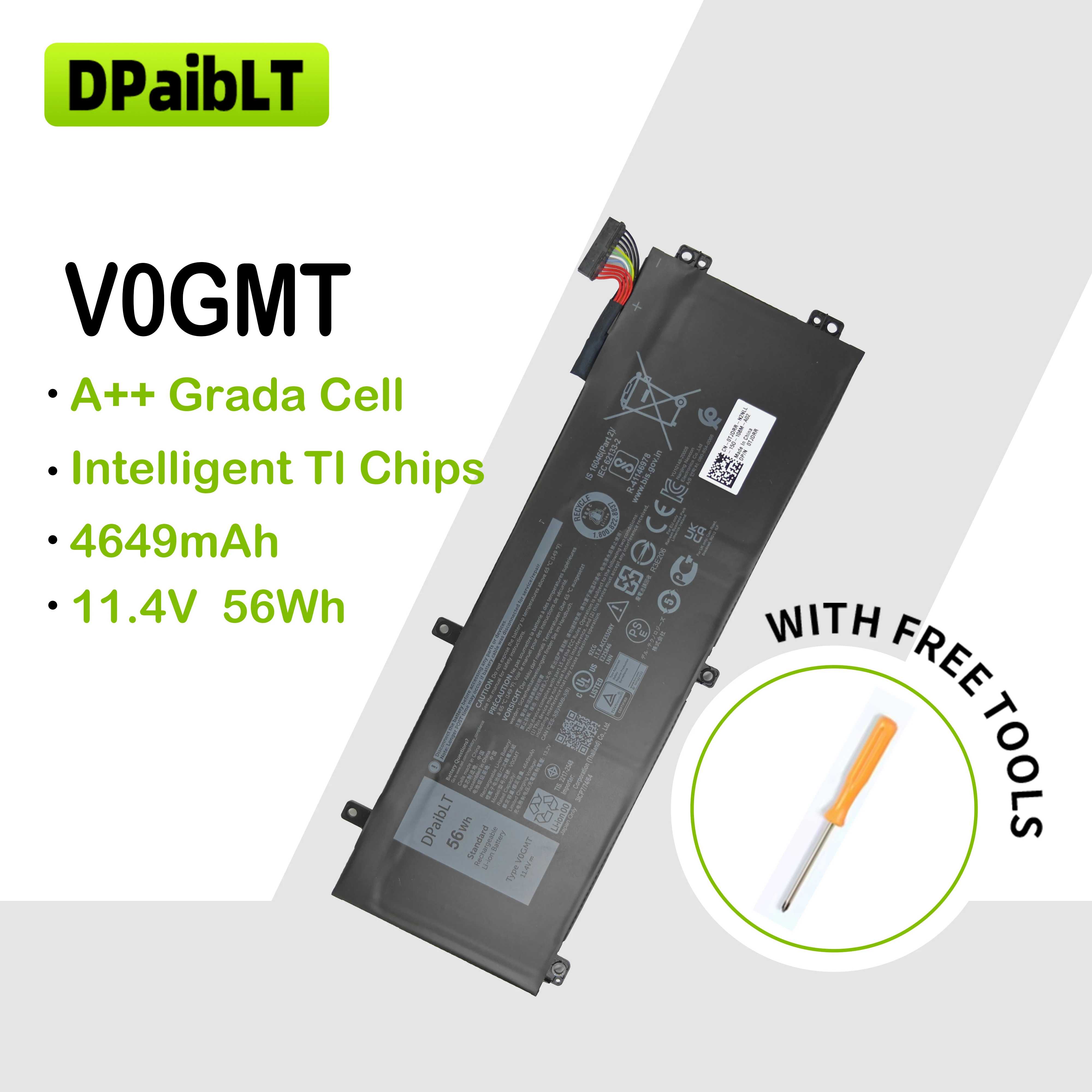 

DPaibLT 56Wh V0GMT 4K1VM LAPTOP Replacement battery For Dell G7 17 7700 P46E Vostro 7500 Inspiron 7500 7501 7591 Precision 5540