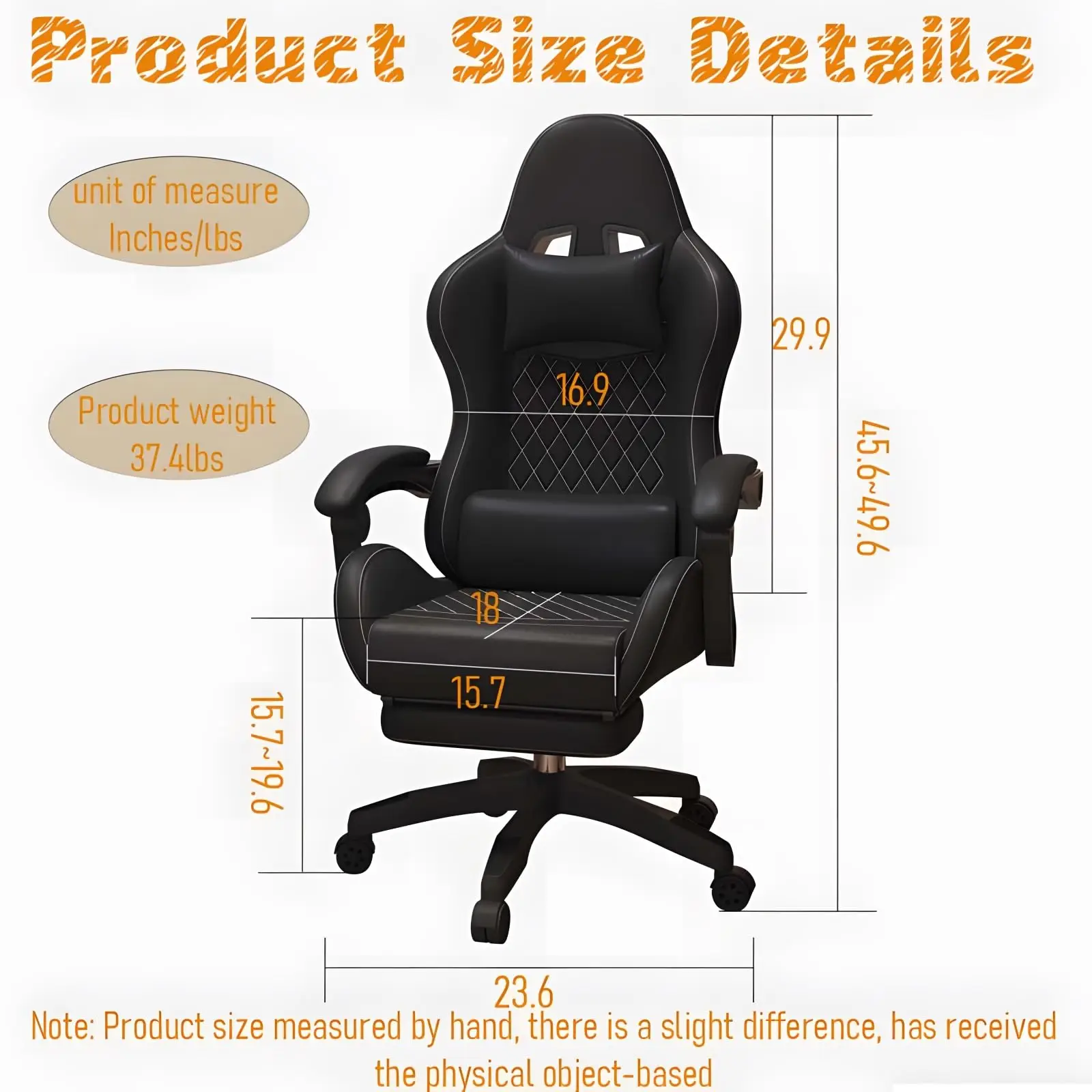 Cadeira de Jogos Ergonômica de Couro PU com Suporte Lombar, Encosto Alto, Grande e Alta, para Adultos, Suporta até 350lbs, com Descanso para os Pés