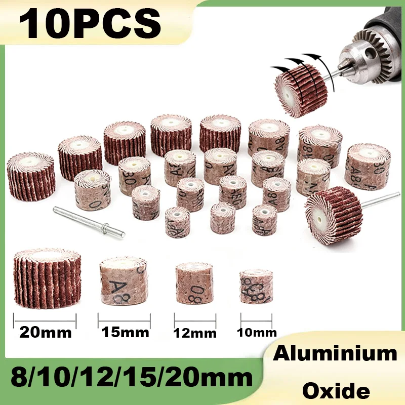 10PCS Flap Sanding Wheel Set 8/10/12/15/20MM with 3mm Shank Sander Abrasive Tools Sandpaper Rust Removal for Dremel Rotary Tools