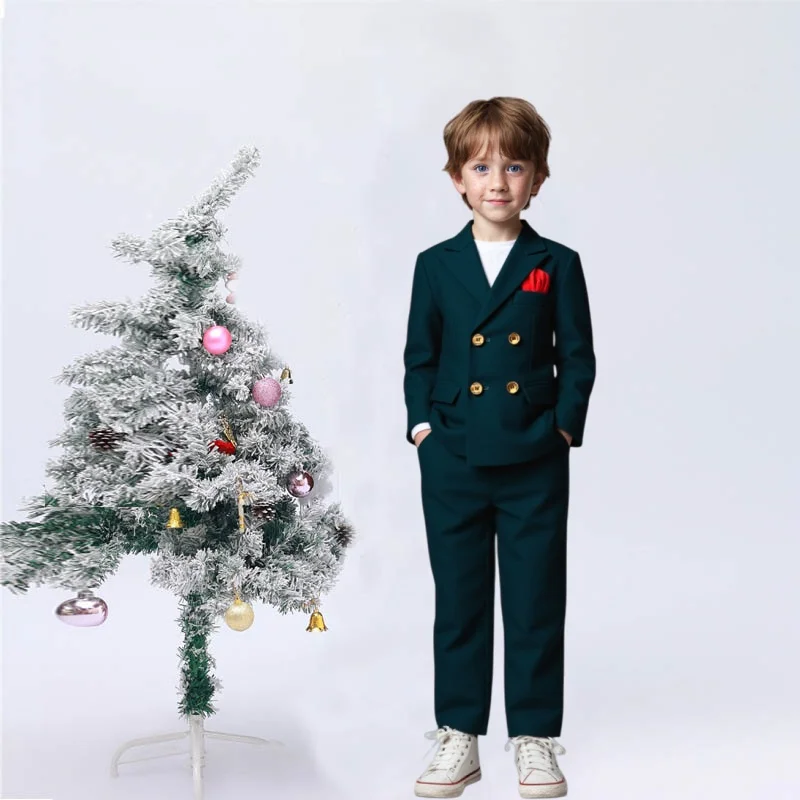 

Boys Green Formal Jacket Vest Pants Bowtie 4pcs Wedding Birthday Party Dress Kids Green Host Piano Blazer Suit