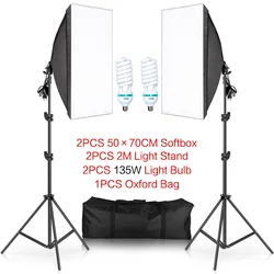 50*70cm Softbox Photography Lighting Kit Photo Studio Single Lamp Holder Continuous Lighting With 2pcs Bulbs Photo Accessories