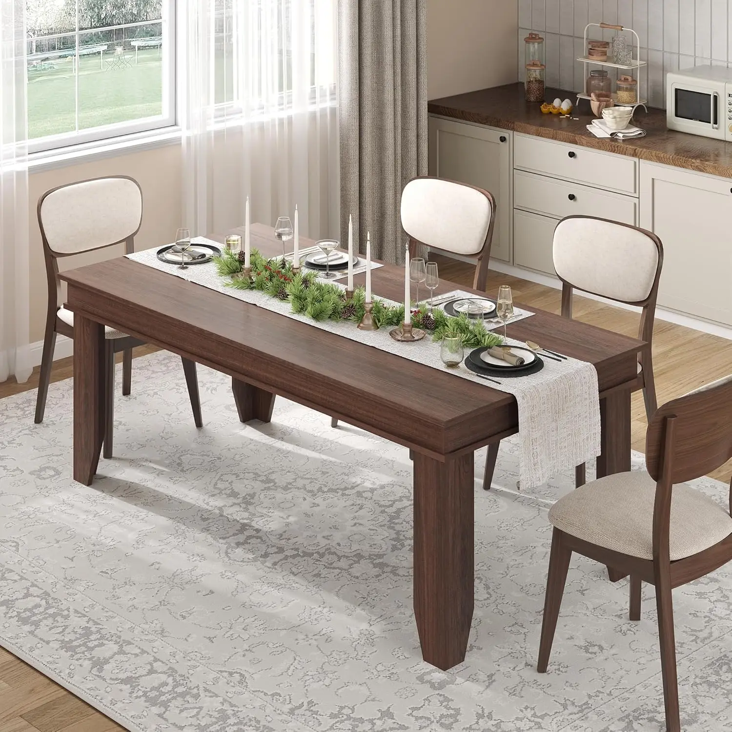 70 Inch Farmhouse Dining Table for 4-6 People, Large Wood Rectangle Kitchen Table, Dinner Table for Kitchen Dining Room