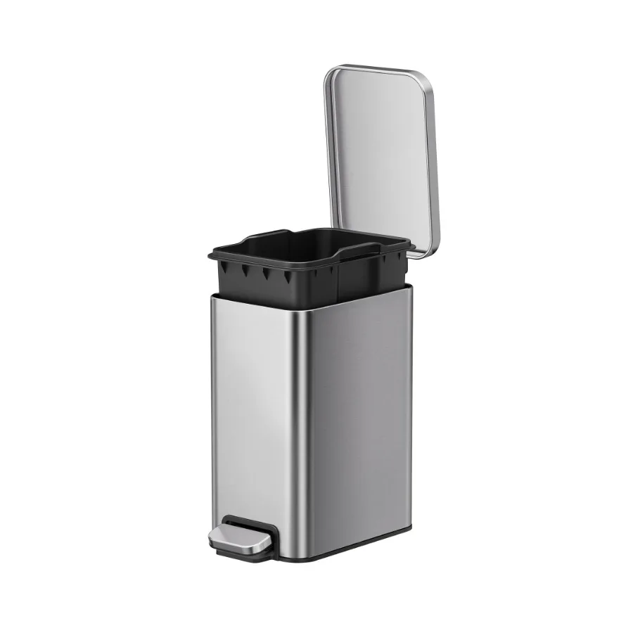 

2.6 Gallon Small Stainless Steel Step Trash Can for Bedroom and Office Use, Silver Soft-Close Lid, Space-Saving Design, Rust-Re