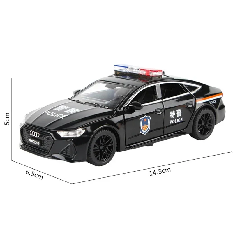 Modelo de coche de policía Audi RS7, simulación 1:32, con luz de sonido, vehículos de juguete fundidos a presión, regalo para niño en miniatura Voiture