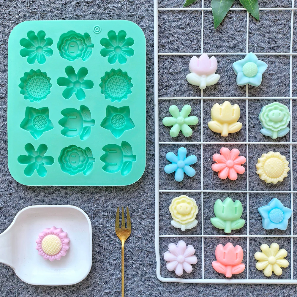 1Pc Stampo per fiori Stampi per torte al cioccolato in silicone Stampi per dolci floreali Stampi per cubetti di ghiaccio Sapone Stampo per candele di gelatina per la produzione di dessert fai-da-te
