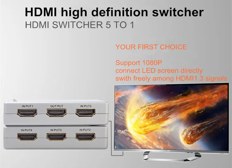DTECH 5x1 HDMI Switch With Remote Control 5 in 1 Out Switcher for Other Audio & Video Equipments