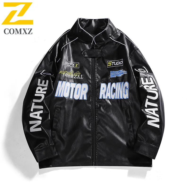 

Men's Leather Jacket 2025 Avant-garde Spring Autumn Motorcycle Streetwear Embroidered Slim Fit Casual Cycling Coat Outwear