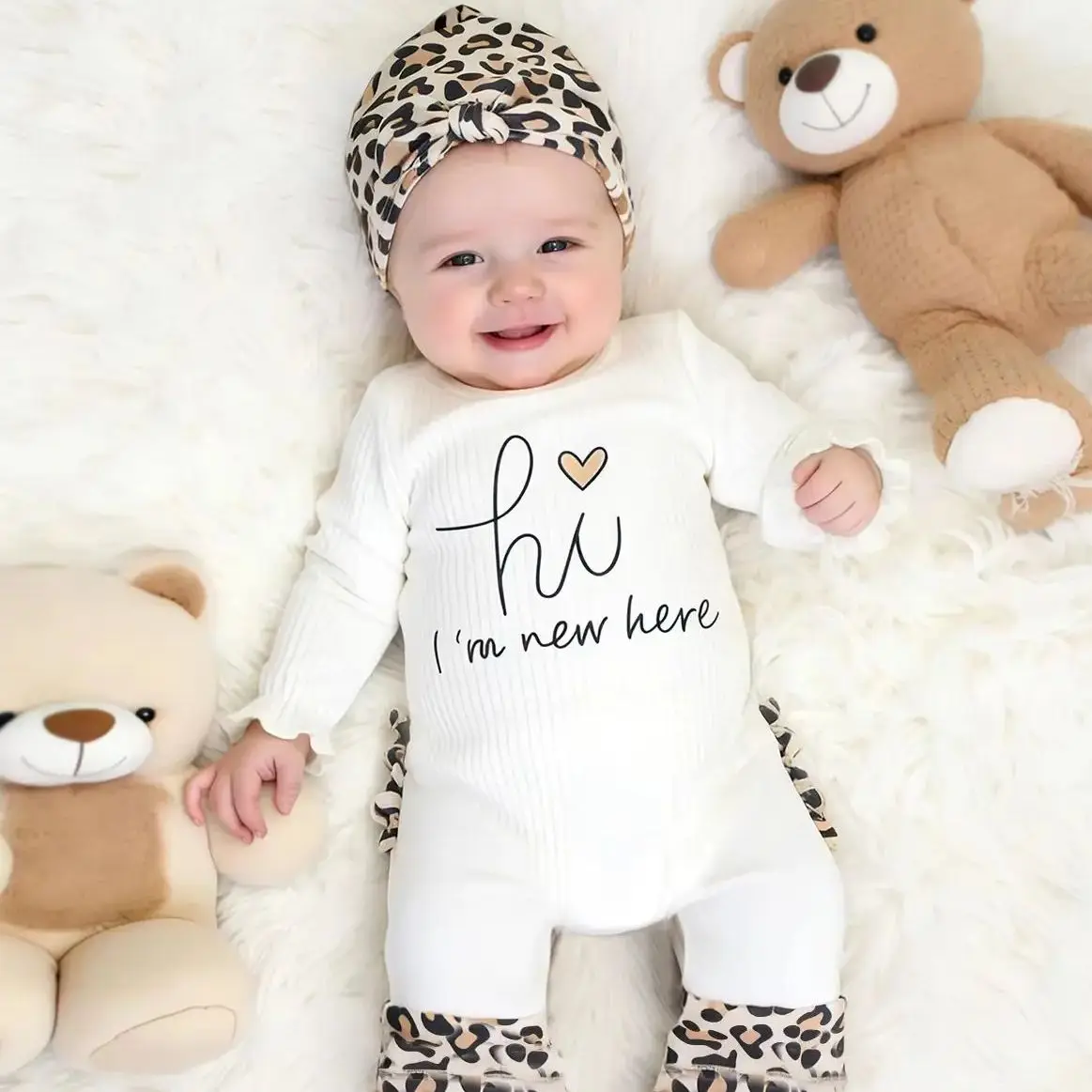 

2 шт., комплект для фотосессии новорожденных девочек и мальчиков: комбинезон с леопардовым принтом и длинными рукавами, повязка на голову с бантом, удобный набор