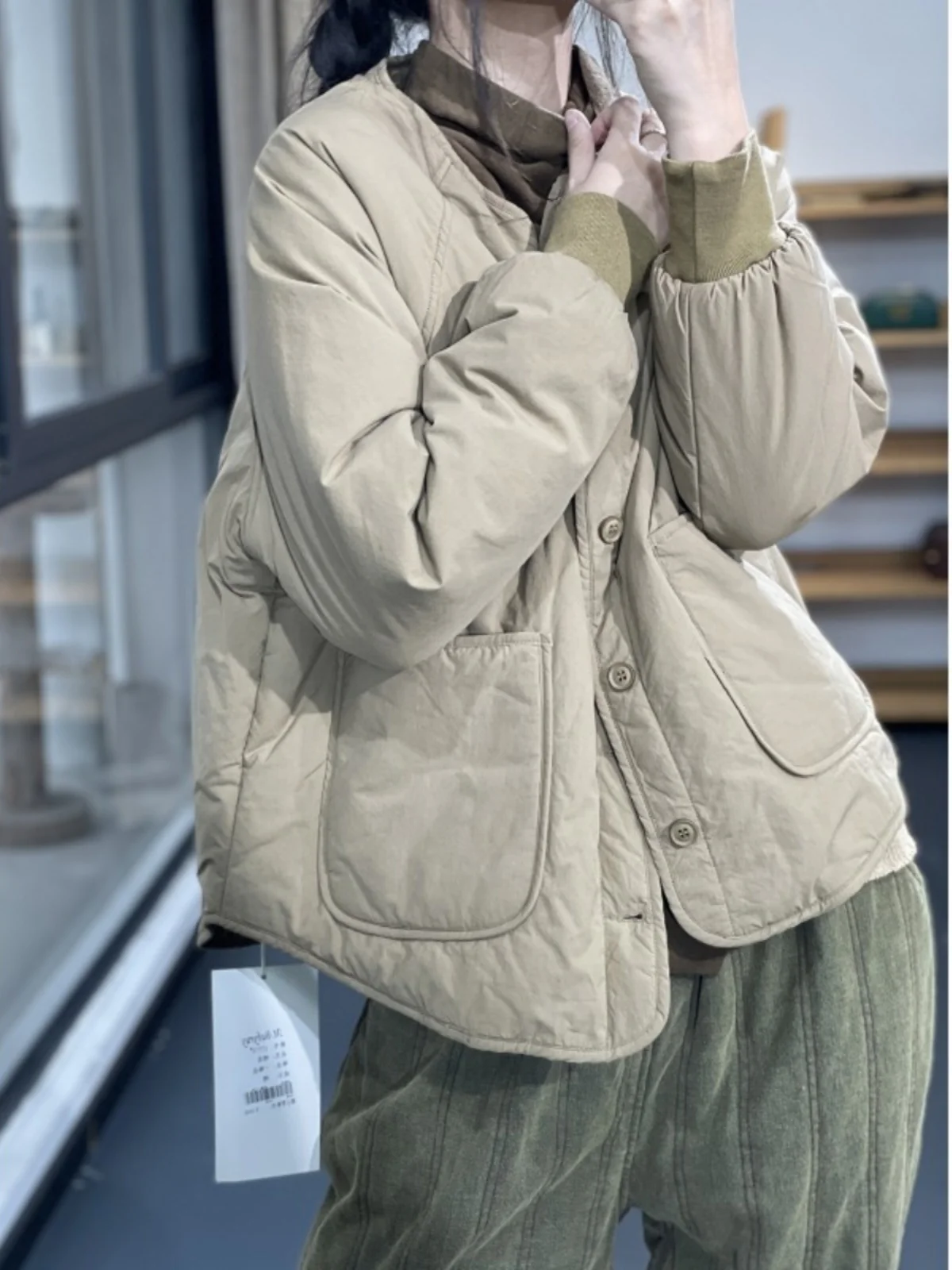 

Женское свободное круглое хлопковое пальто Thiened Cotton Jaet, теплое пальто в стиле ретро на пуговицах, длинная верхняя одежда обычной длины