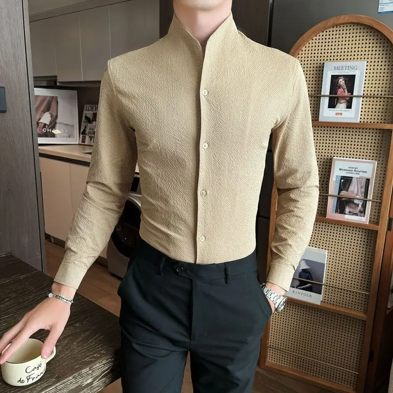 

Premium Shirt For Men Long Sleeve Spring Autumn New Stand Collar Casual Stylish Designer Shirts Street Wear Hipster Japanese