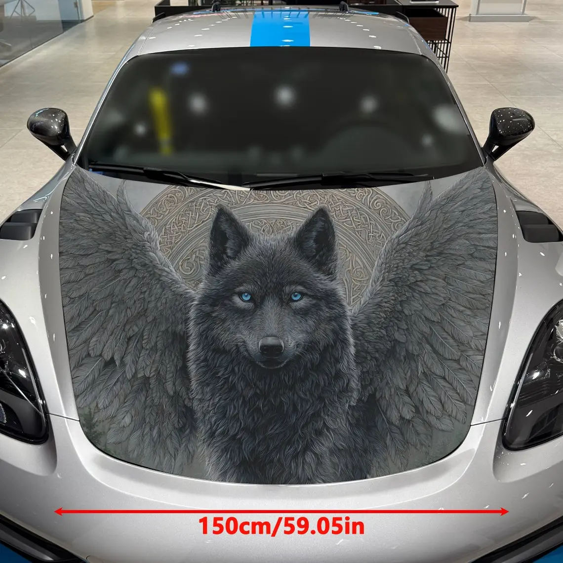 Black Winged Wolf Car Hood Sticker, Roll Packaging, Fashionable Design, Suitable For Most Vehicles, Stylish Car Decoration, Engi
