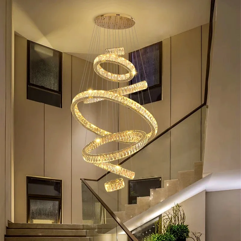 ثريا كريستالية لتزيين المنزل الحديث، مصباح قلادة للدرج، أضواء قلادة لغرفة المعيشة، إضاءة داخلية