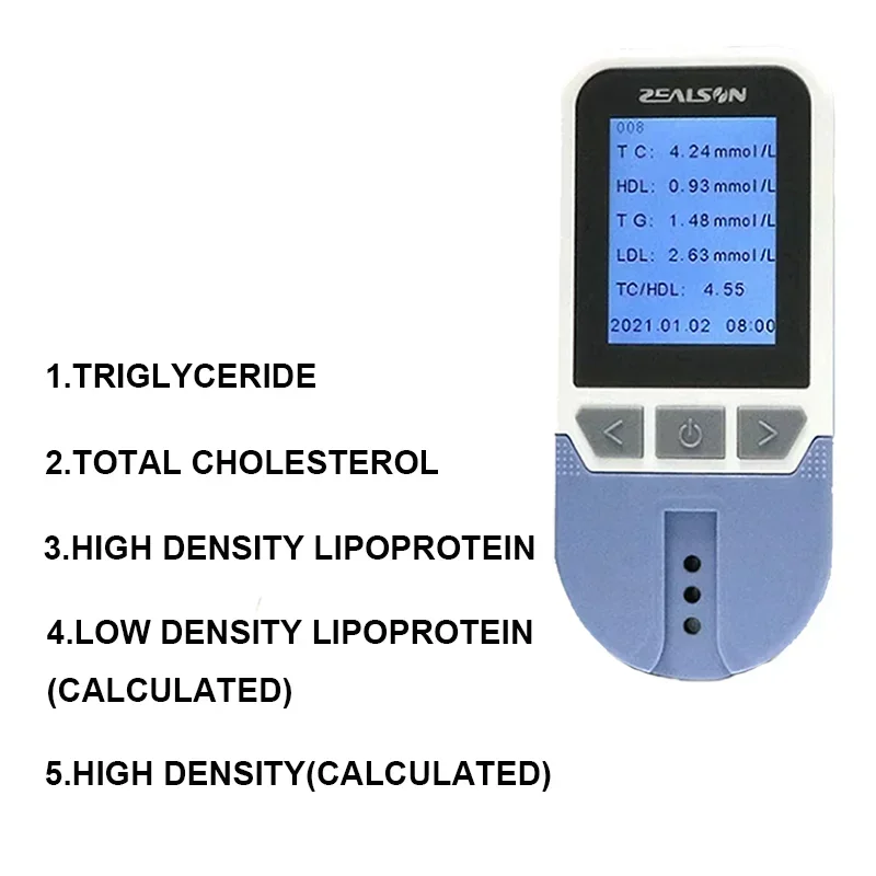 ZEALSON ev kullanımı 5 IN1 Lipid analizörü toplam kolesterol TC trigliserit yüksek yoğunluklu Lipoprotein HDL testi analiz sistemi monitör