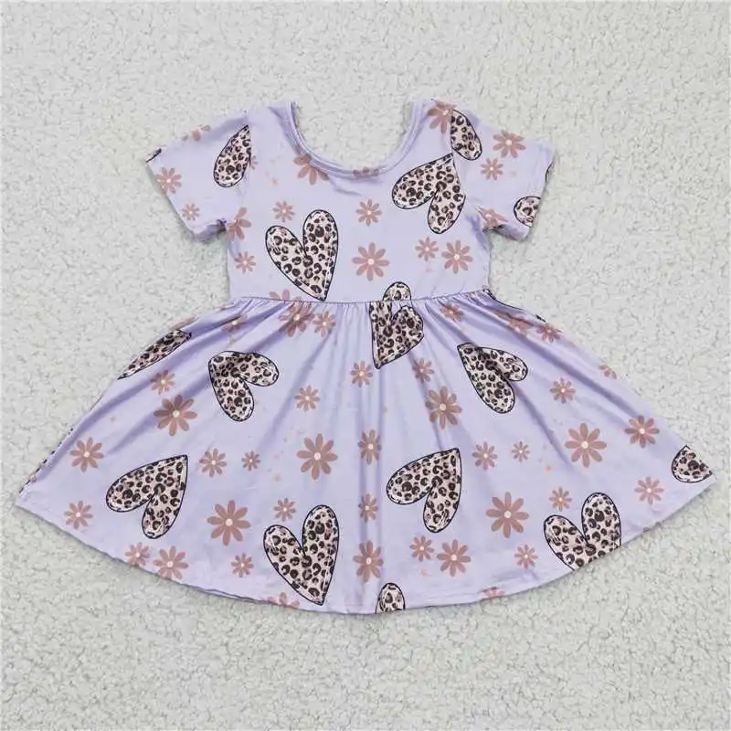 Kids Valentine\'s Day Dress Short Sleeve Heart Print Baby Girls Clothing Toddler Boutique Clothes