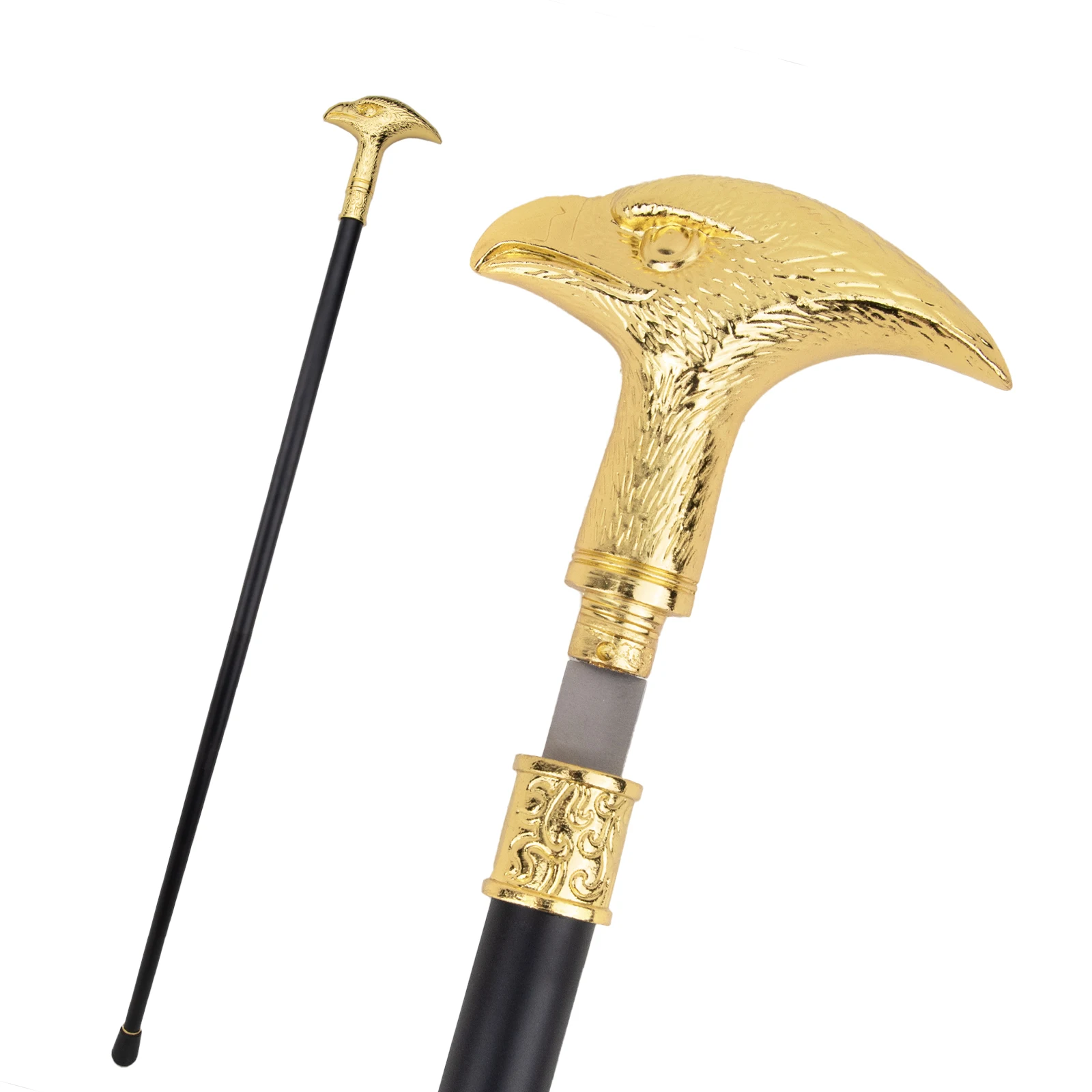 

Golden Eagle Head Single Joint Walking Stick with Hidden Plate Self Defense Fashion Cane Plate Cosplay Crosier Stick 93cm