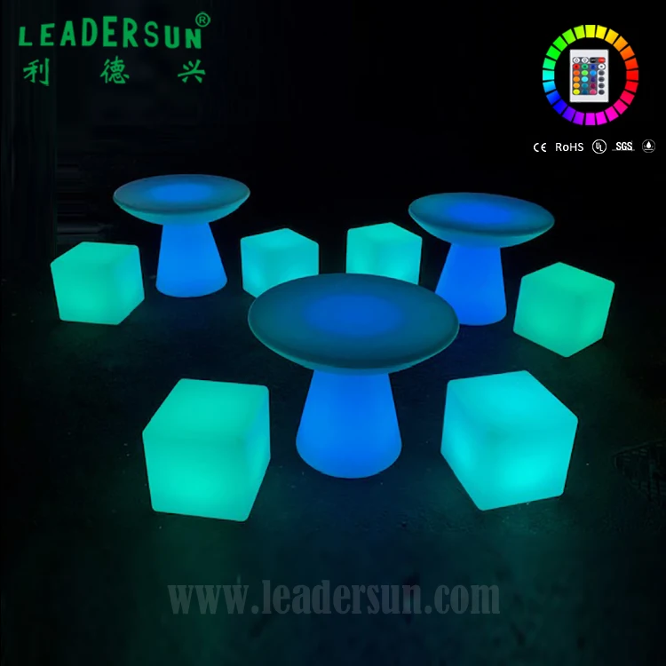 Modern mobile bar furniture set LED luminous round coffee table