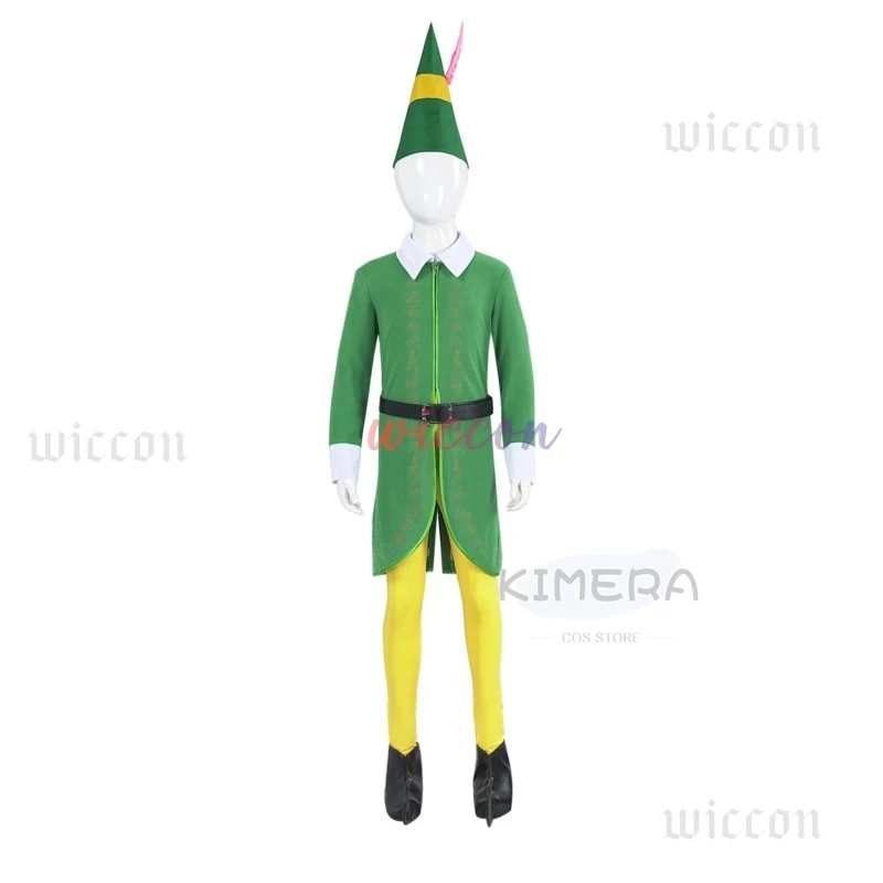 Christmas Elf Cosplay Costume Coat Hat Pants Shoe Cover Belt Red Feather Christmas Green Christmas Costume Green Suit