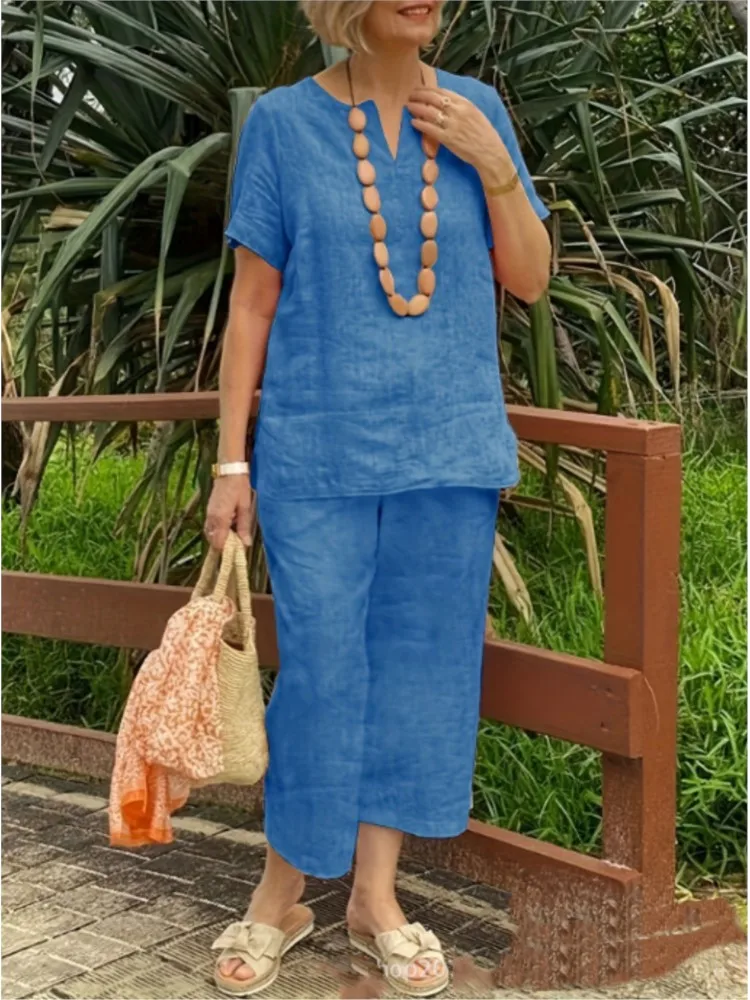 Short-sleeved Shirt Elastic Waist Pants 2-piece Set Loose And Casual Summer Fashion Elegant Solid 2 Piece Set Womens Clothing