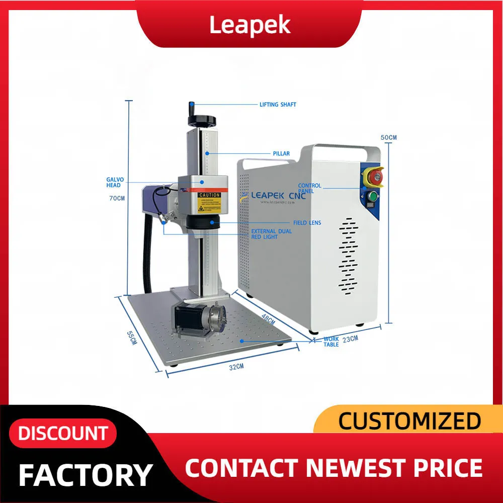 

Gold Silver Nameplate Copper Stainless Steel Metal Portable 20W Fiber Laser Split Type Rotary Fiber Laser Marking Machine