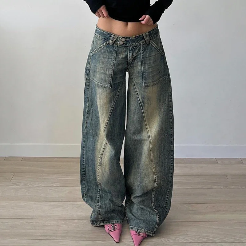 Baggy Distressed Jeans 90s y2kStreetwear Low Rise Vintage Loose Denim Pants Patchwork Mom Jeans Autumn Harajuku Clothing