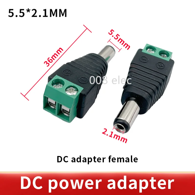 5 Set 10 pcs Cameras 2.1mm x 5.5mm Female Male DC Power Plug Adapter  Female Plug Jack Adapter Connector Male Plug Socket green