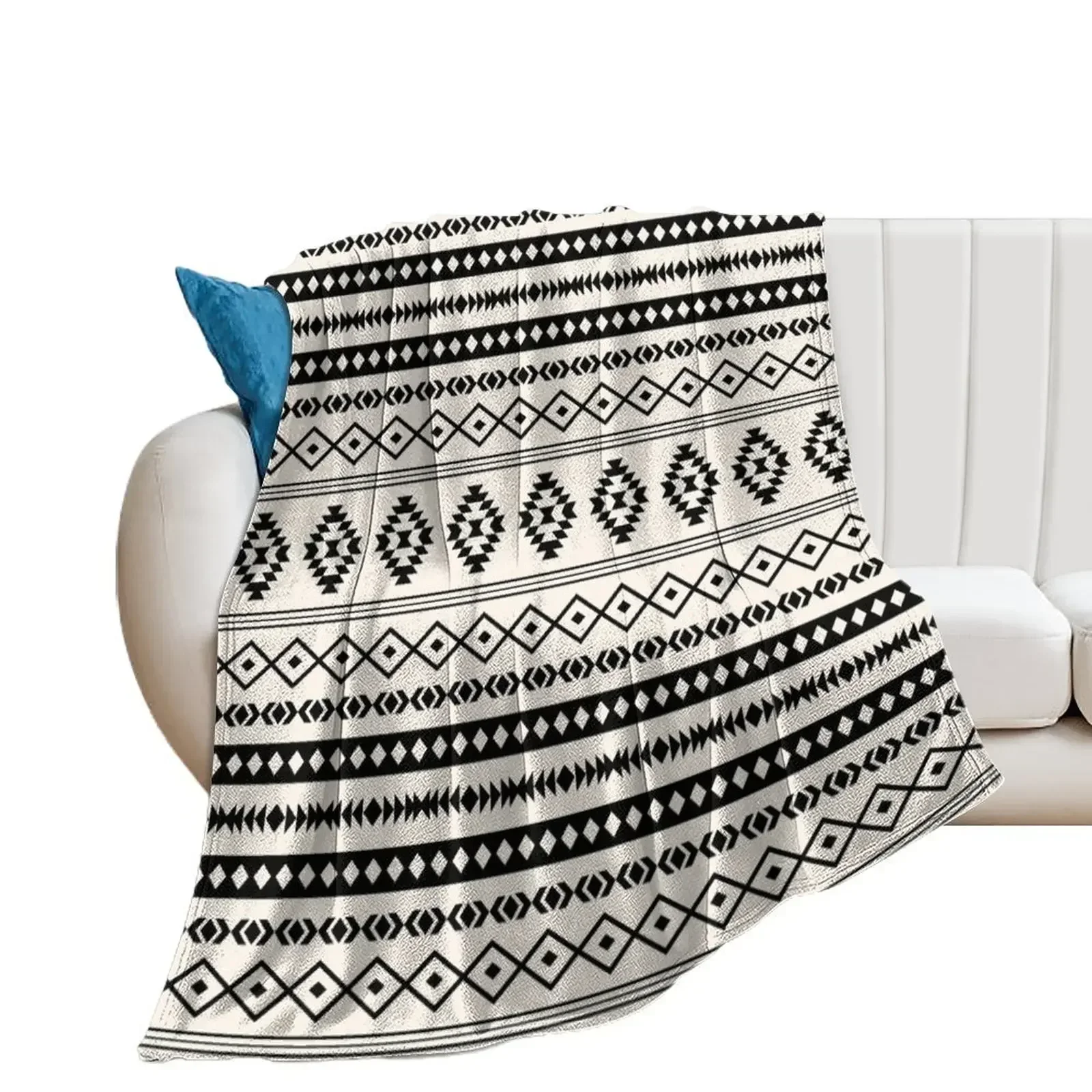 

Aztec Black on Cream Mixed Motifs Pattern Throw Blanket Luxury St Cute Plaid Blankets