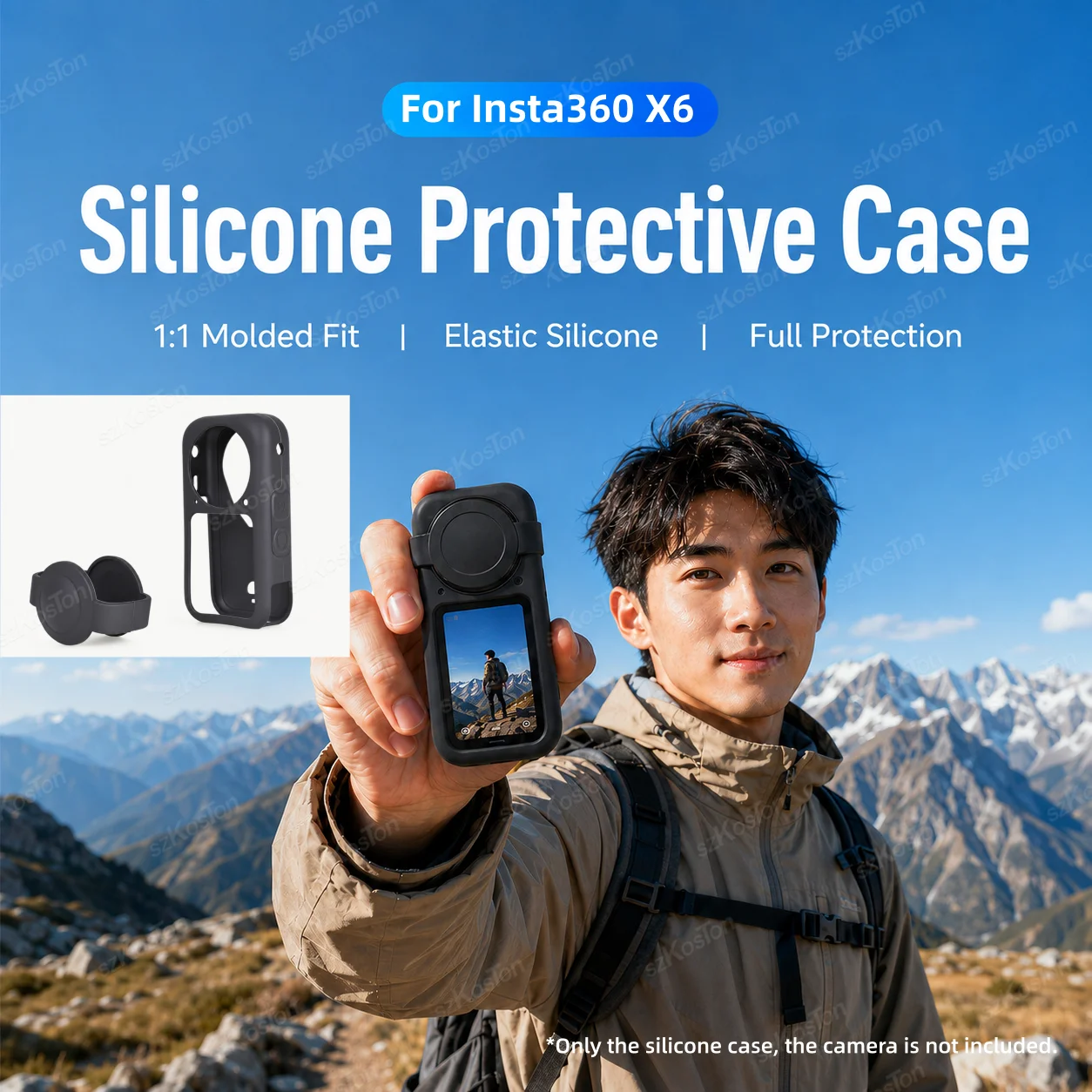 For Insta360 X6 Silicone Protective Cover & Lens Cap Full Coverage Anti-scratch Fall Shell Case for Insta360 X6 Accessories