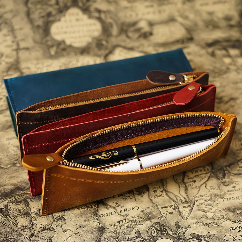 Astuccio portapenne in pelle retrò astuccio portapenne per studenti fatto a mano in pelle borsa portaoggetti per cancelleria scolastica 5 penne custodia blu