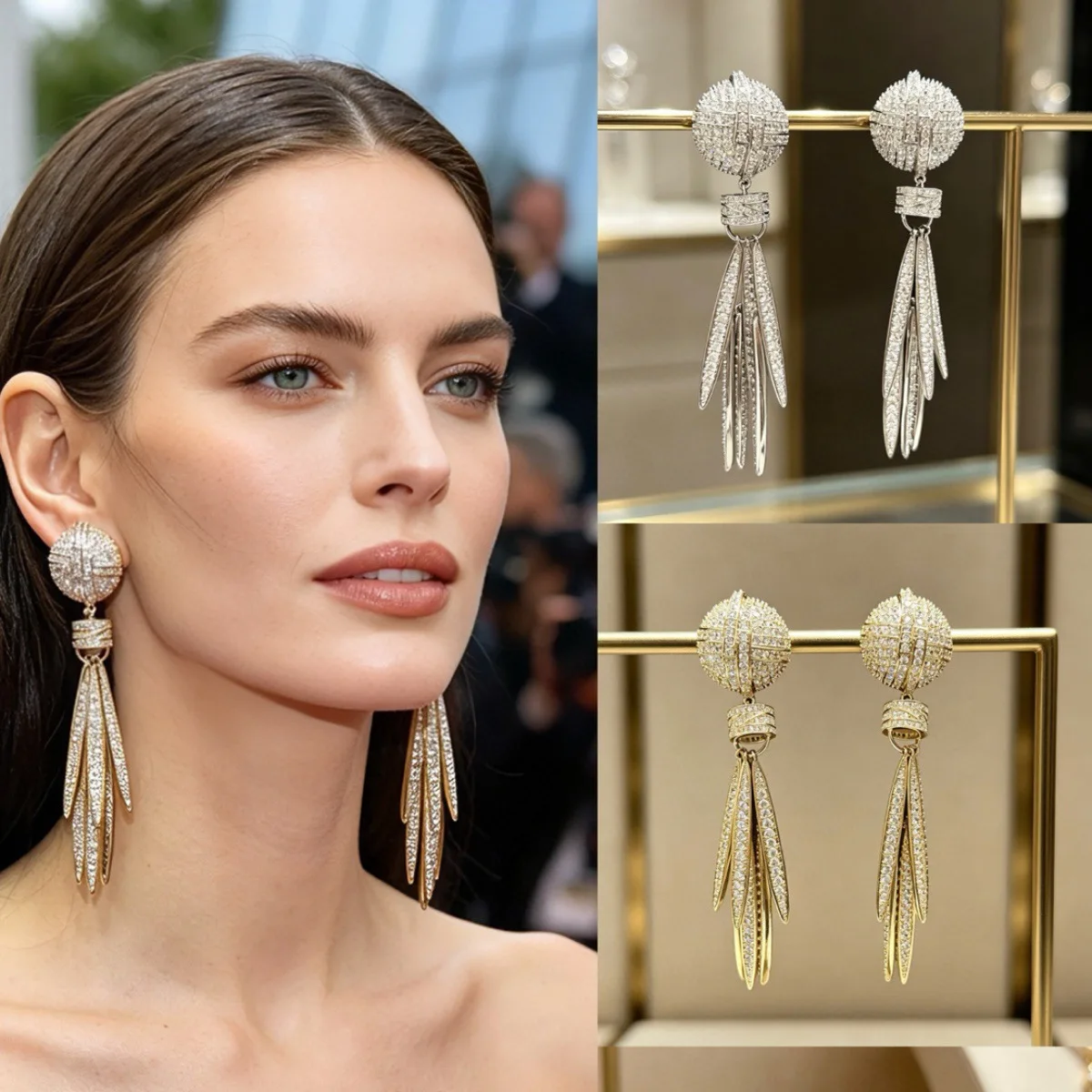 

Fashion Trendy Geometric Fringed Flower-Leaf Earrings for Women Luxurious Exquisite Zirconia Drop Dangle Earrings Jewelry Gifts
