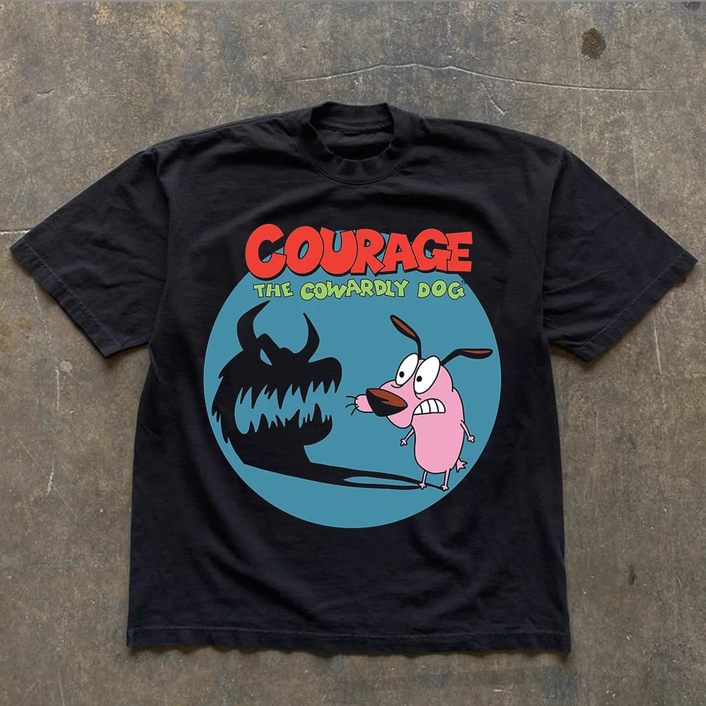 Vintage Courage the Cowardly Dog Cartoon Print Short Sleeve T-Shirt Retro Unisex Graphic Tee 90s Nostalgia Summer Streetwear Top