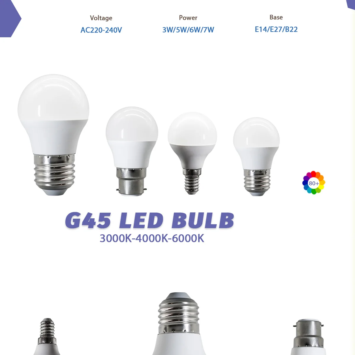 1-12Pack G45 7 B22 E14 E2  LED Bulb  Power 3W 5W 6W 7W AC220V-240V Eco-Friendly Mini Bulb Non-Flicker 3000K 4000K 6000K Optional