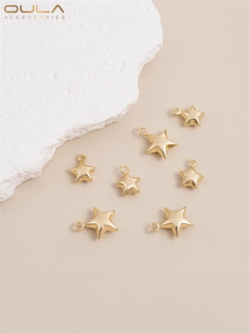 14K Gold-Color Plated Bright Face Five-pointed Star Pendant Handmade Diy Bracelet Necklace Jewelry Pendant Hand Accessories