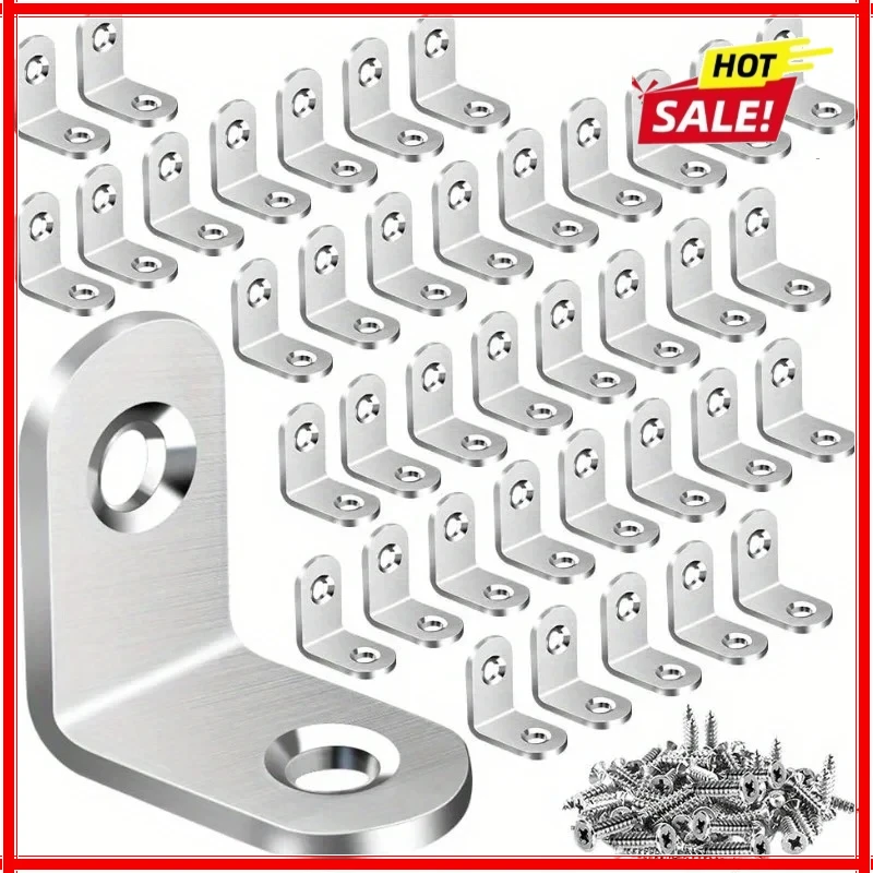 

40pcs Stainless Steel L Brackets - Small Right Angle Corner Brace for Shelves, Wood Furniture, Chair, Drawer with 80pcs Screws