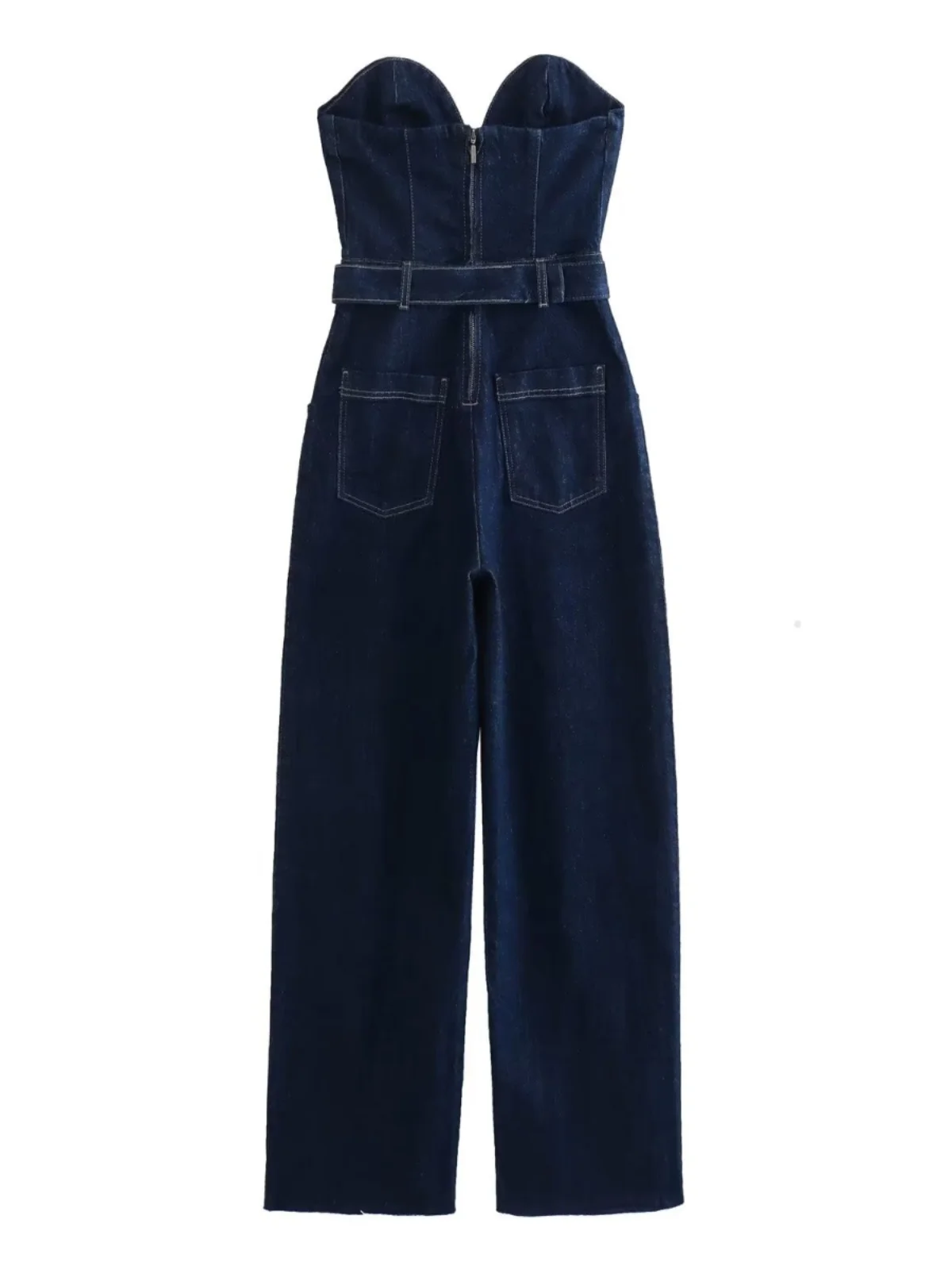 Women's Strapless Denim Jumpsuit Spring Summer New Sweetheart Neck Belt Zipper Pockets Jumpsuits Chic Hotgirl Streetwear