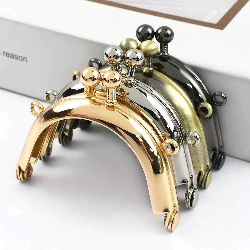 2/5Pcs 5cm Metal Kiss Lock Purse Frame Arc Clasp with Chain Loops for Coin Mini Bag Handle DIY Sewing Craft Hardware Accessories