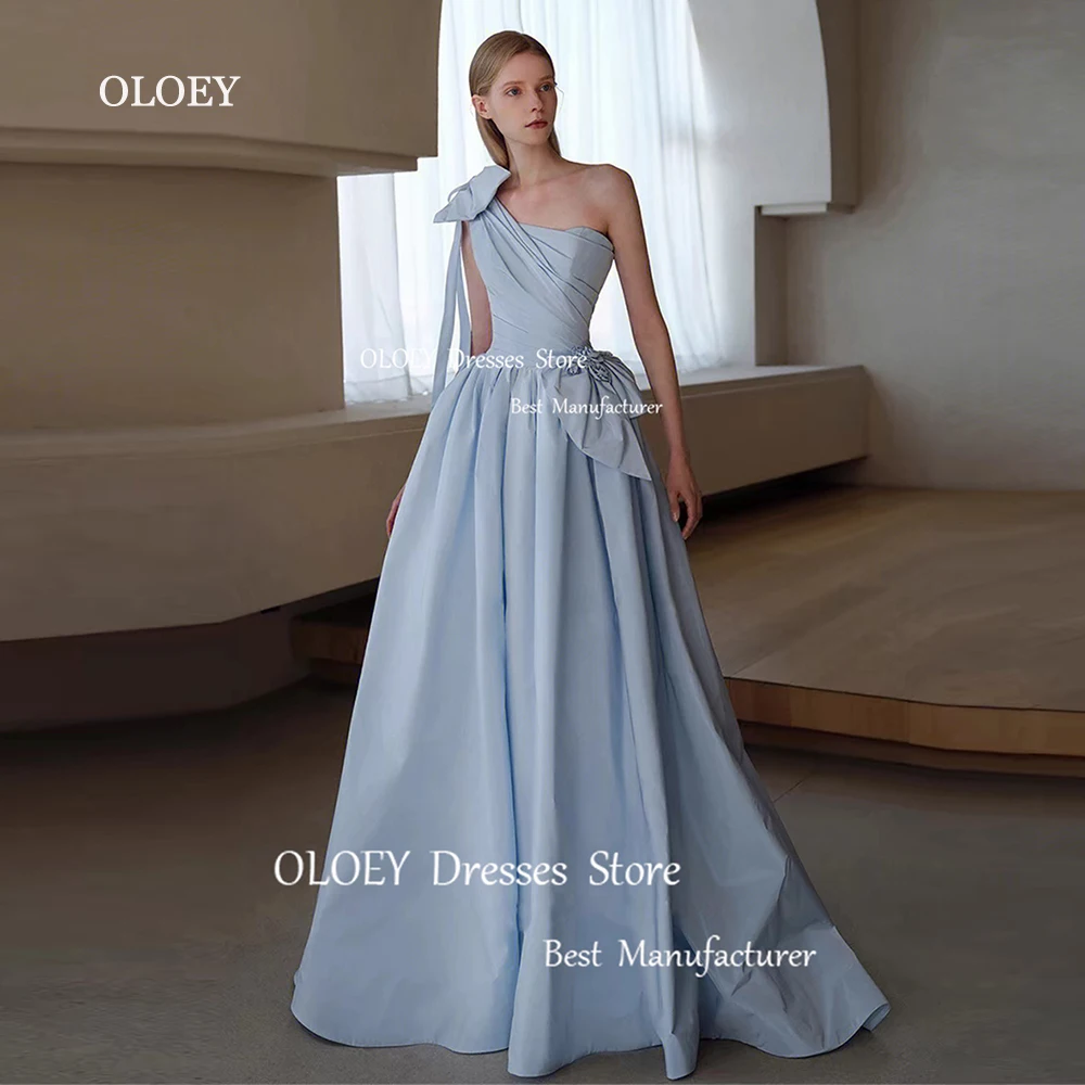 

OLOEY 2024 Elegant Evening Dresses One Shoulder 3D Bows Flowers Floor-Length Pleated Satin Wedding Party Dresses Prom Gowns